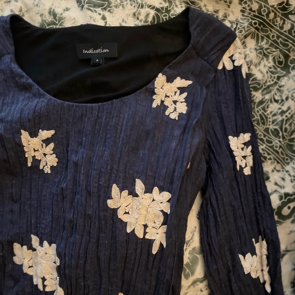Navy Blue Floral Embroidered Dress